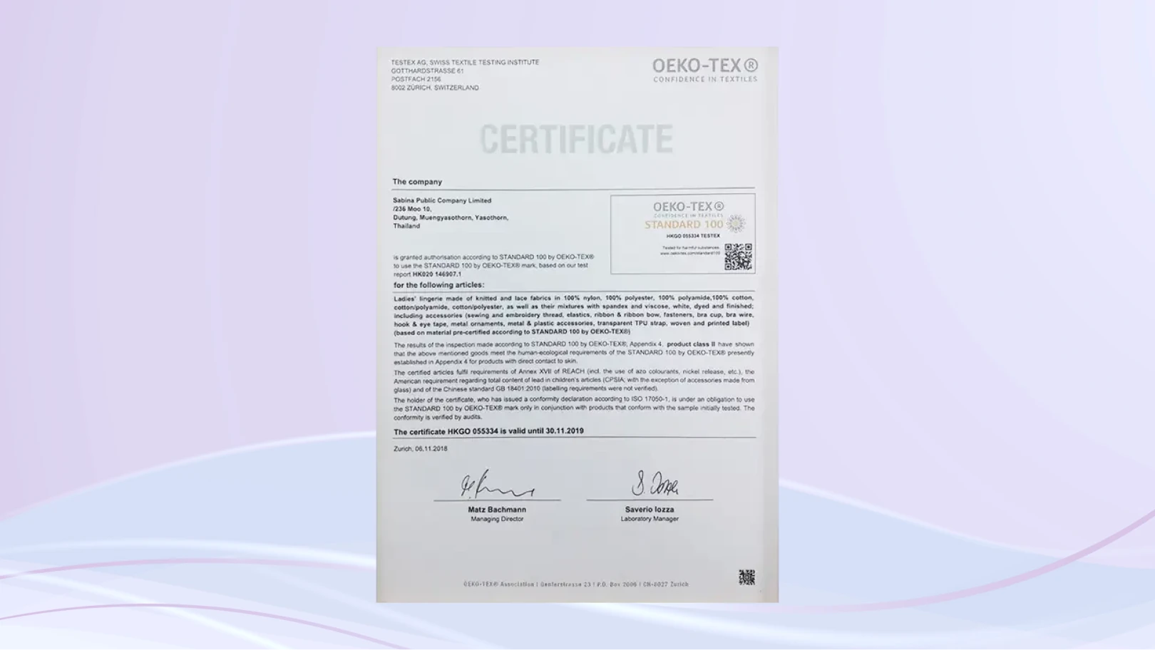 OEKO-TEX Confidence in Textiles Standard 100