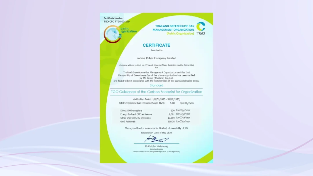 Thailand Greenhouse Gas Management Organization certifies that the quantity of Greenhouse Gas of the above organization has been verifiedby BSI Group (Thailand) Company Ltd.